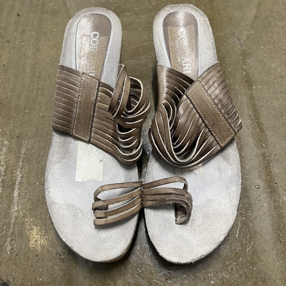 Cordani Wedge Sandals Size 10 Womens Metallic Bronze Leather Strappy Cork Slide